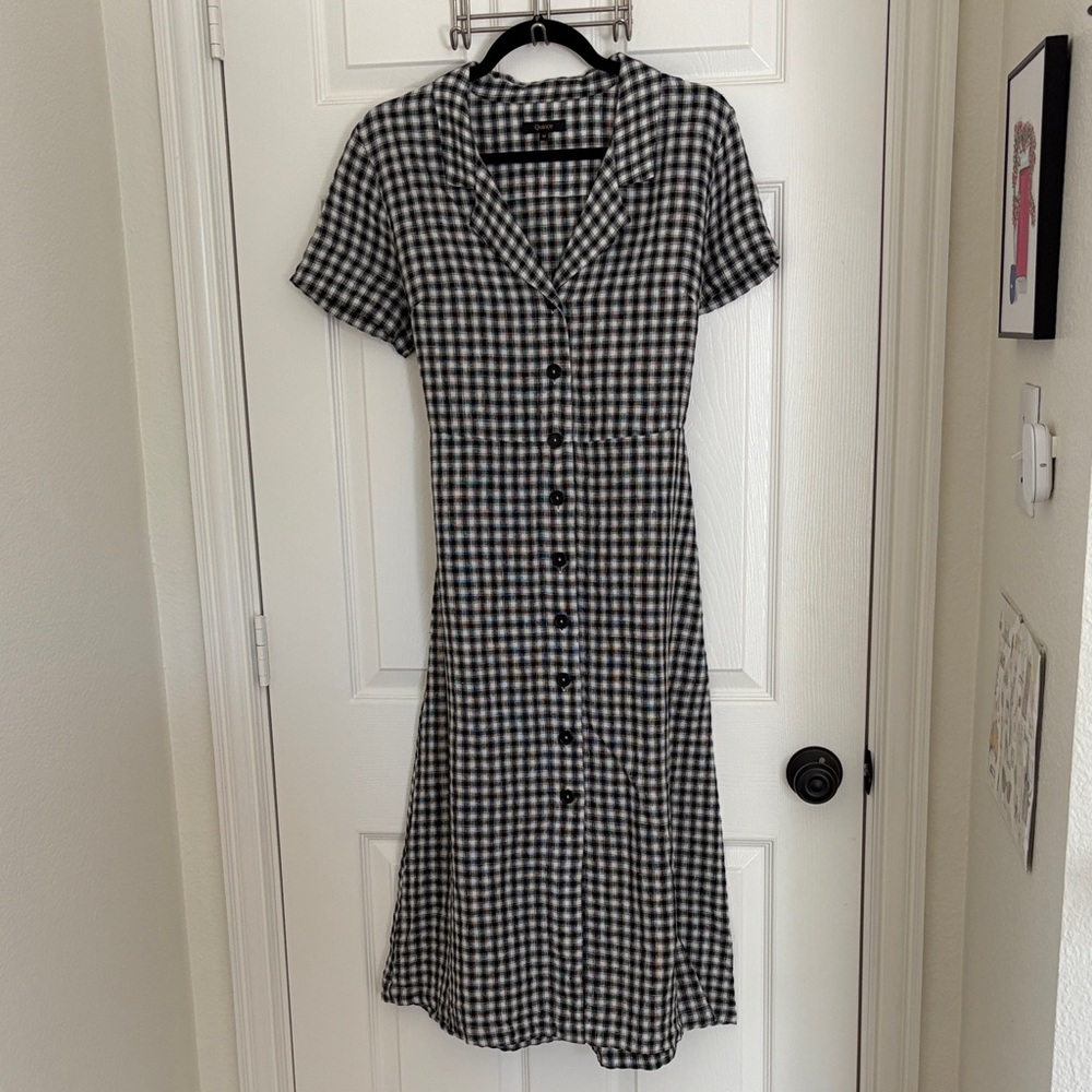 Quince 100% Linen Button Dress Black White Gingham Medium - Picture 3 of 8